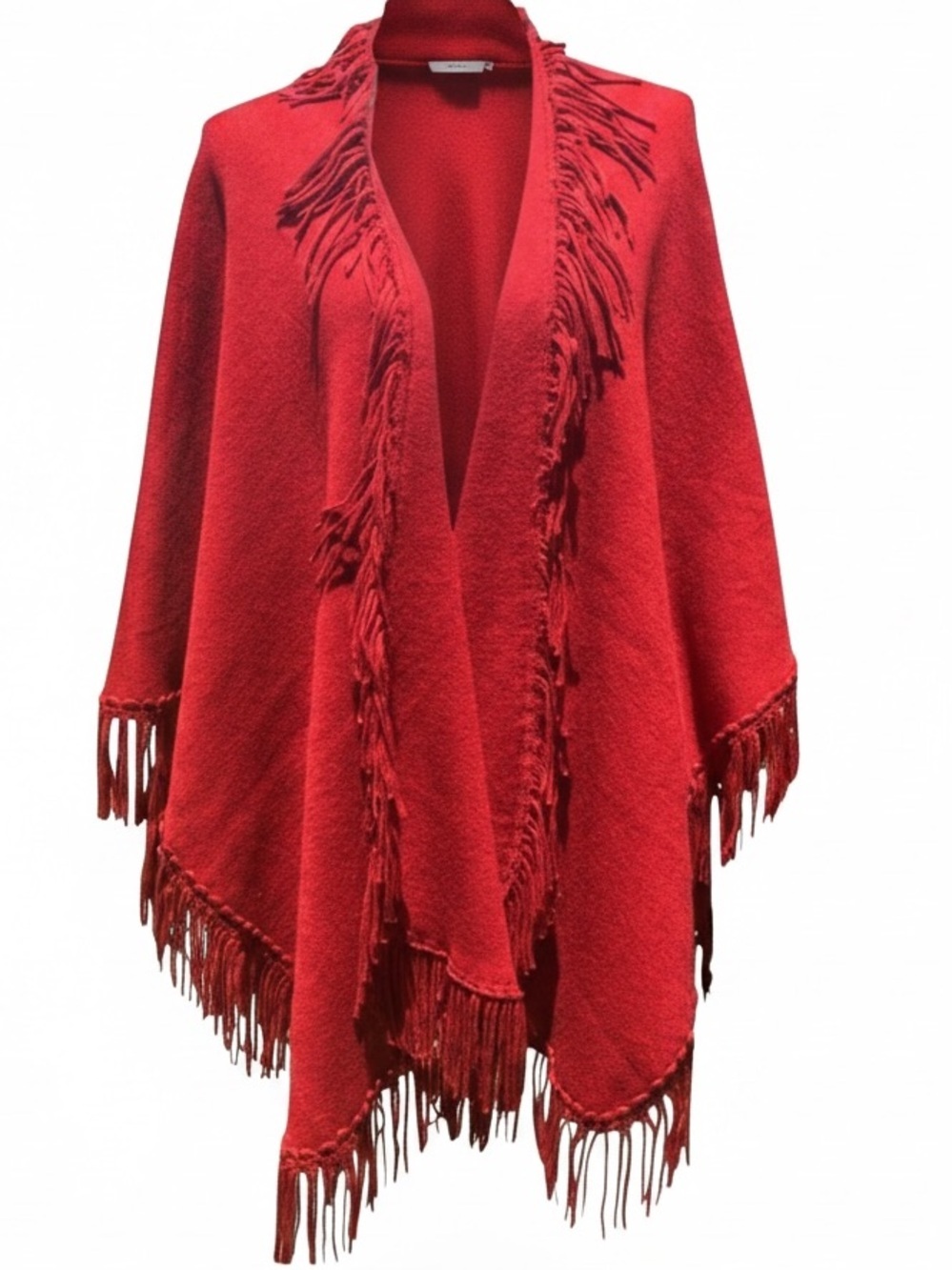 COLDWATER CREEK Sweater Cape Shawl Poncho with Fringe One Size Fits Most Red